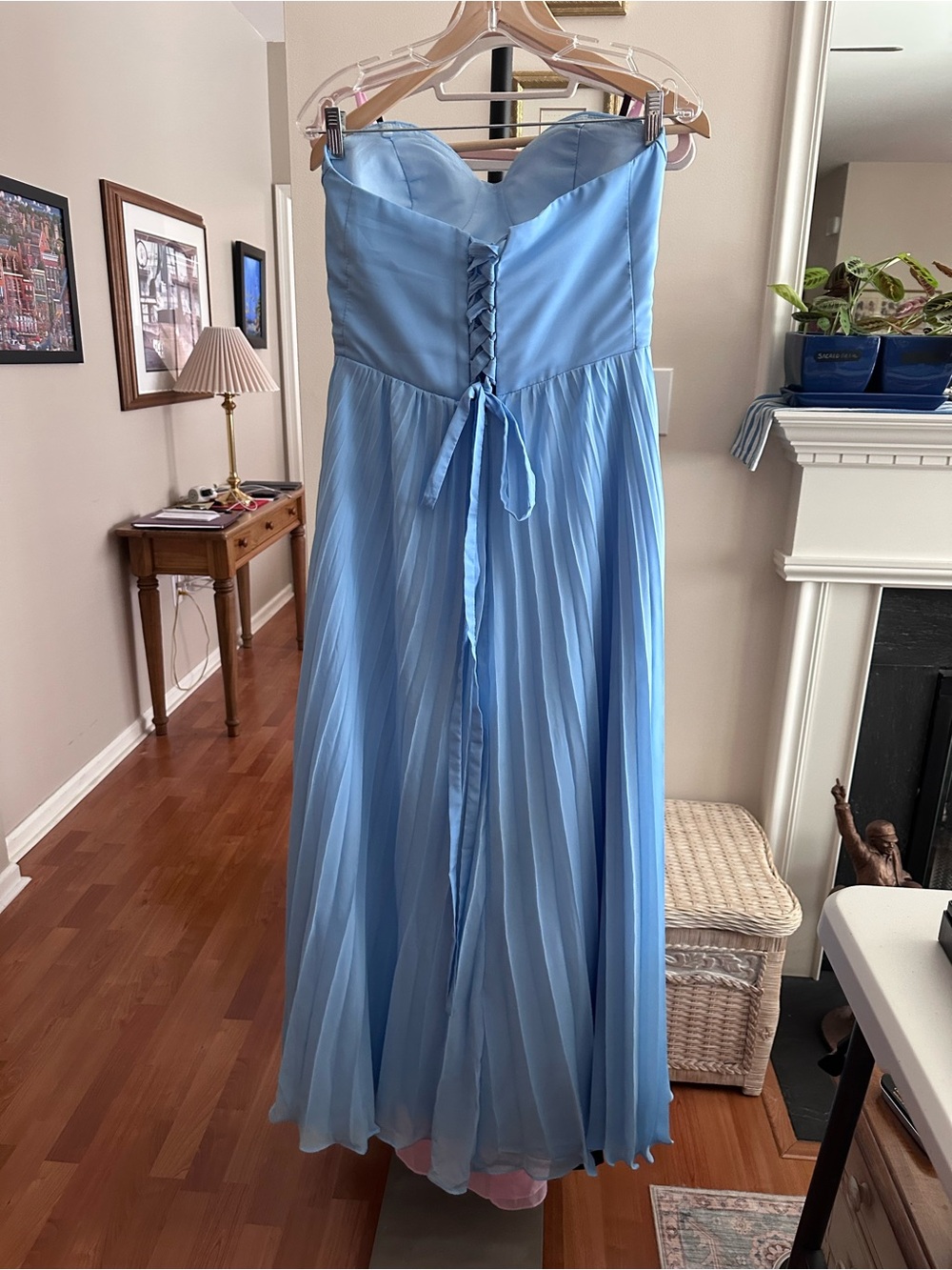 Strapless Pleated Maxi Gown in Powder Blue - Picture 3 of 3